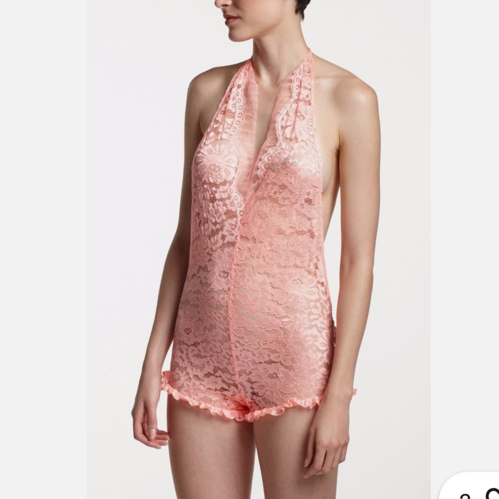 Zinke Coral Lace Halter Romper Bodysuit